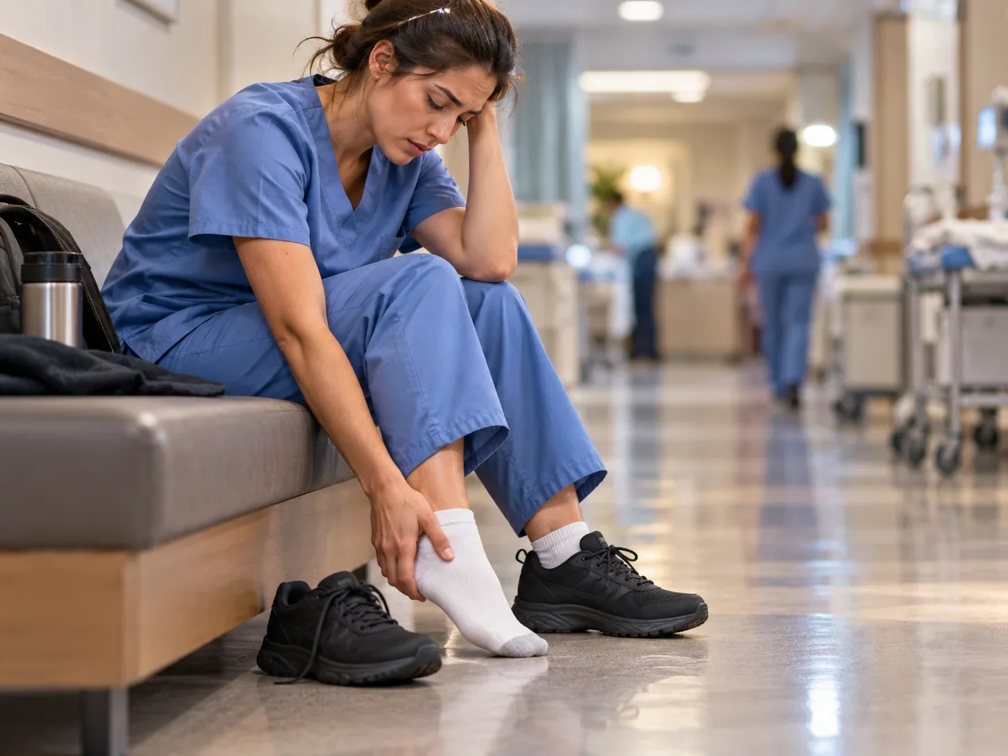 A nurse resting tired feet after a long shift