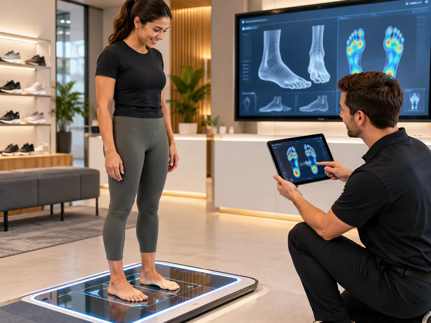 A customer on a foot scanner